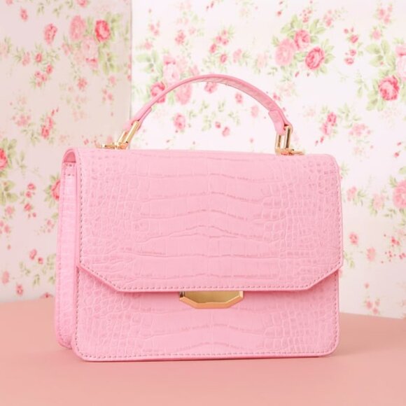 Lulus Fashionable Forever Pink Crocodile Embossed Crossbody Bag - Picture 1 of 6
